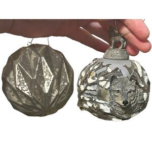 Bradford Editions Wolf Ornament (2000) + Silver Mercury Ornament (2009) Set